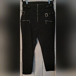 Shein Curve Sz 1XL Black High-Waisted Jeans with Buckle & Zipper Detail